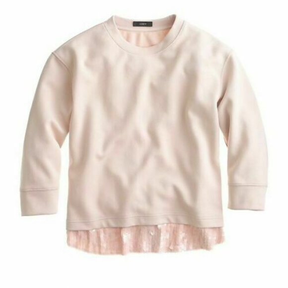 NWT J Crew Sequin Trim Sweatshirt Top Blush Pink E4182 Women's Size Large H12697 - Picture 3 of 12